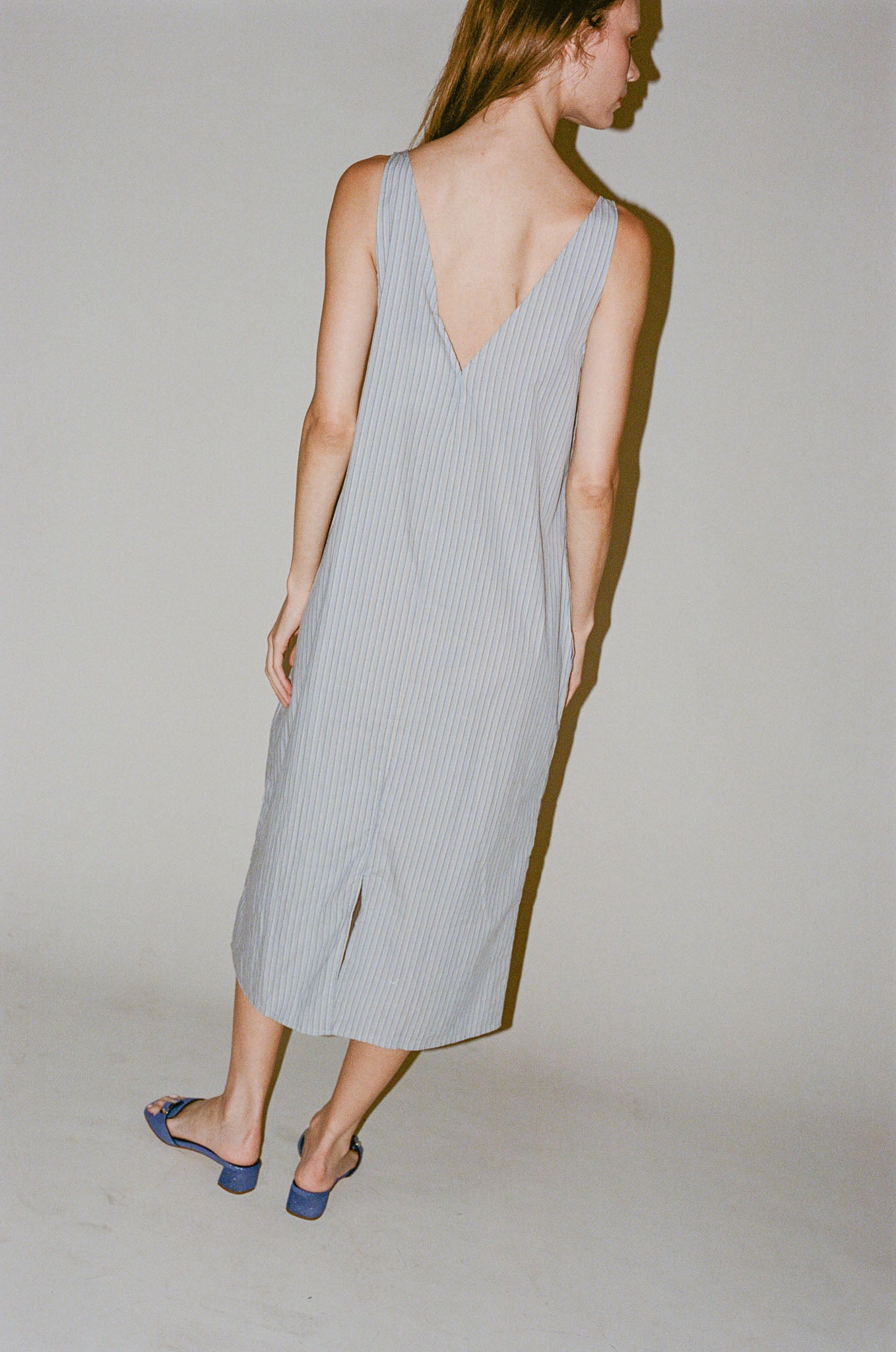 Deiji Studios Cross Over Dress in Glacier Stripe